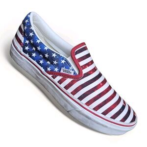 VANS CUSTOMS STARS AND STRIPES CANVAS SLIP ON M 7.5/ W 9 Comfort Sneakers
